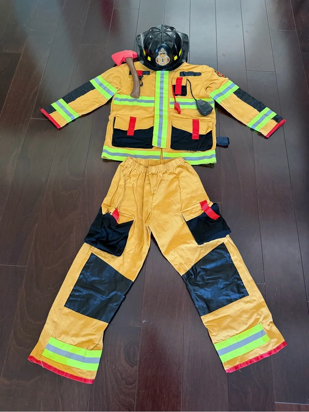 Kids Yellow Firefighter Costume with Helmet, size 7-8y